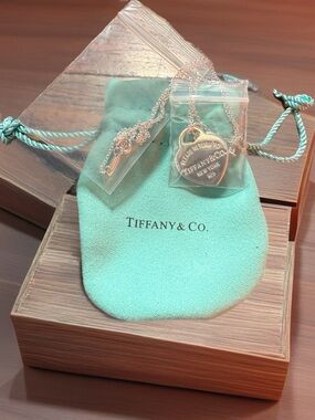 Tiffany & Co. Sterling Silver Heart Tag and Key Pendant Necklace